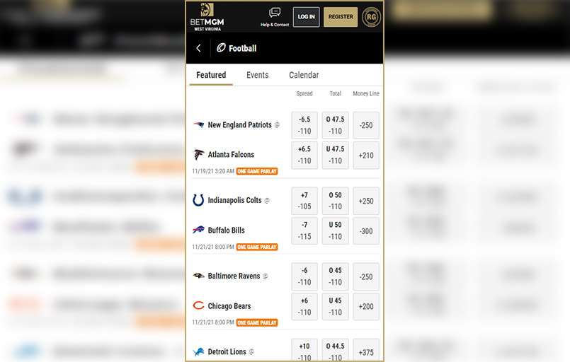The BetMGM mobile interface.